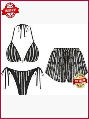 3 Piece Bikini Set with Shorts Vacation Swimwear
